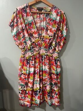 Forever 21 Bright Multicolor Abstract V-Neck Dress